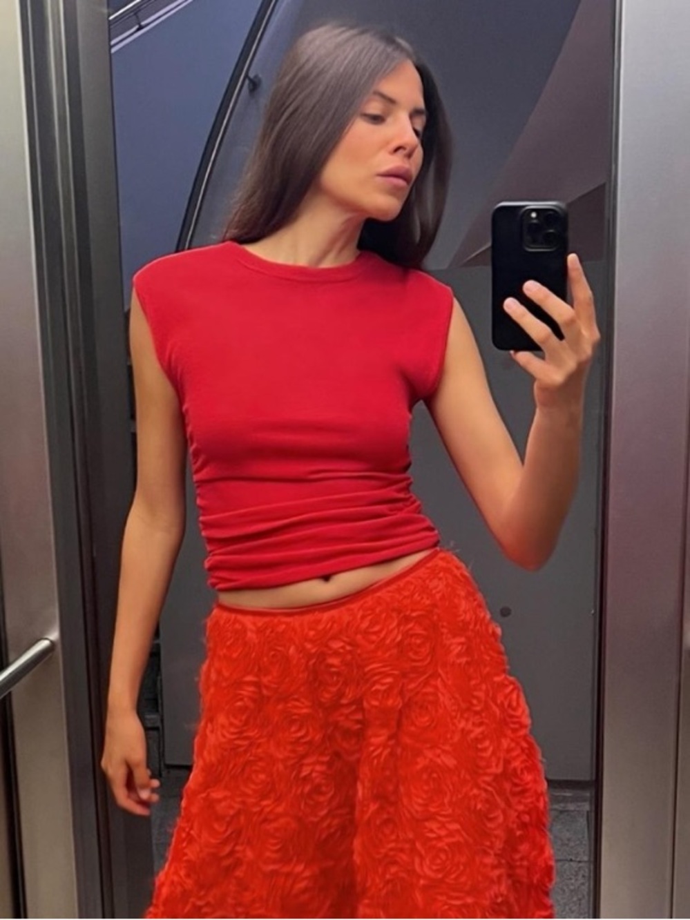 Zara Red Fitted Top with Ruched sides